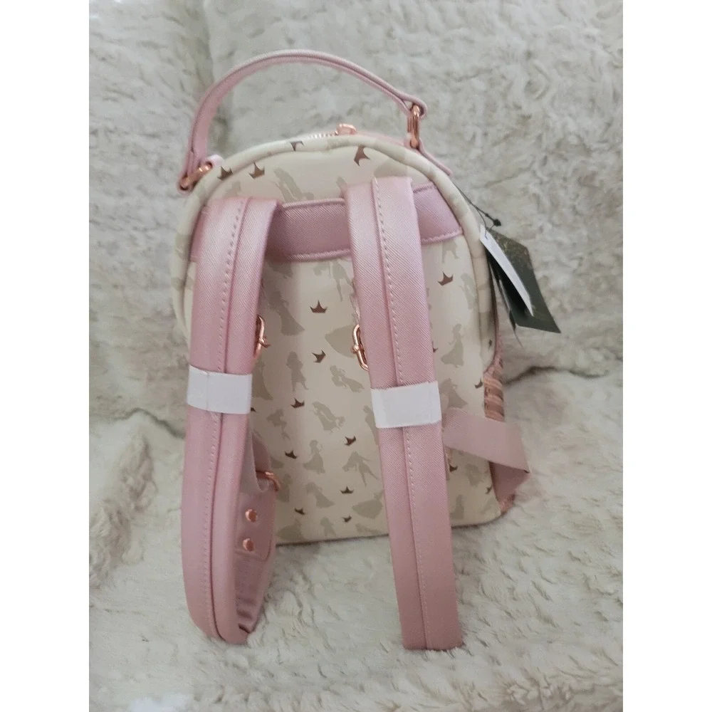 LOUNGEFLY DISNEY PRINCESS PINK SEGUINS MINI BACKPACK GOLD CROWN SILHOUETTES